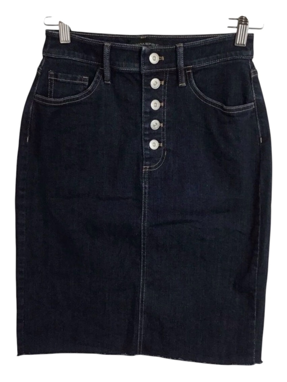 BANANA Republic long denim skirt button fly NWOT high waisted raw hems size 0